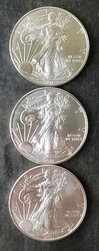 Lot of Three 2011 $1 American Silver Eagle Dollars