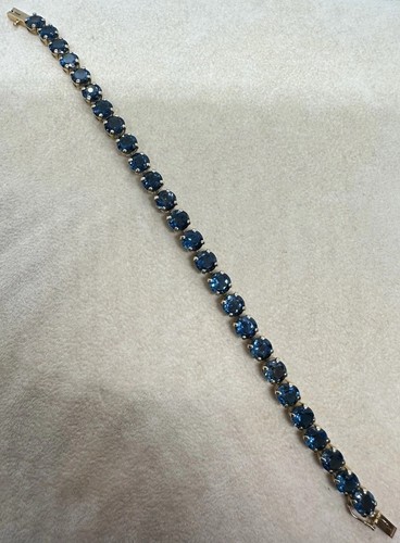 Beautiful 14K Solid Yellow Gold Blue CZ Tennis Bracelet 7.25"in 11g Minty!:) - Picture 2 of 13