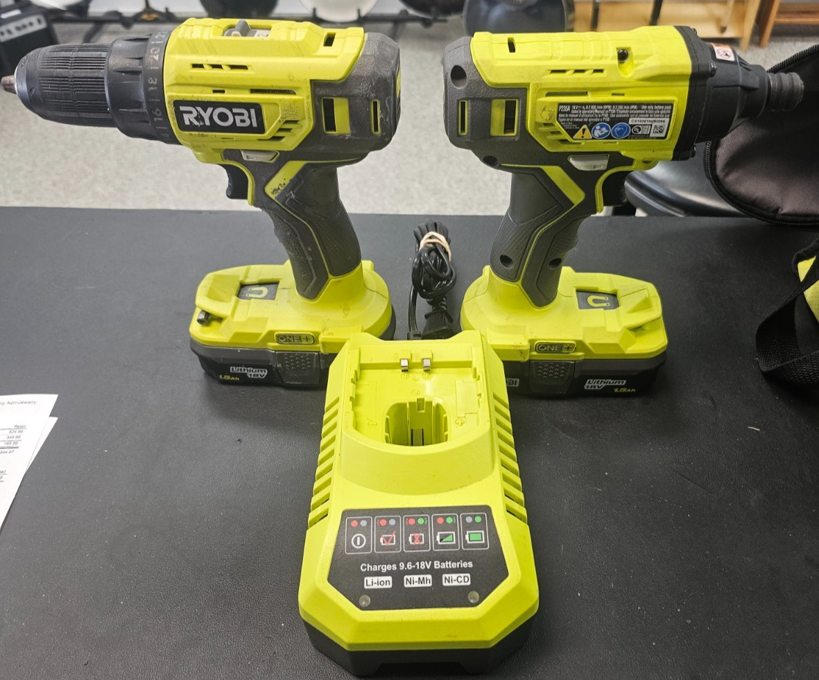 Ryobi Impact Drill P235A Drill 215 Charger, AH Batteries