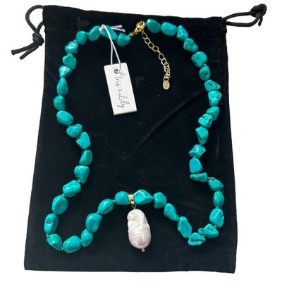 Iris & Lily Irregular Turquoise Beaded Necklace With Large Baroque Pearl