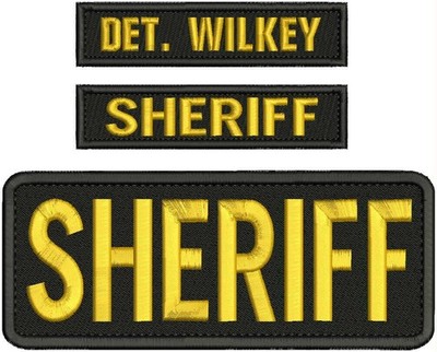 SHERIFF EMB PATCH 3x8 AND 1X5'' HOOK ON BACK GOLD ON BLACK