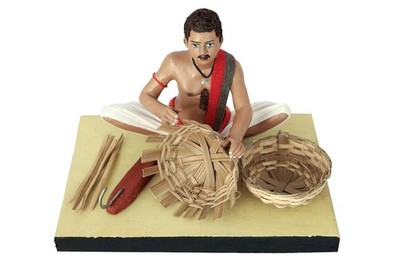 Handmade Clay Sitting Human Figure Miniature Idol Statue- Basket Maker