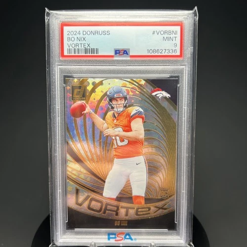 2024 Donruss Bo Nix Vortex Galactic Rookie RC #VOR-BNI Broncos PSA 9