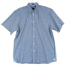 IZOD Mens Button Down Shirt Short Sleeve Blue Plaid Casual Button Up Top M