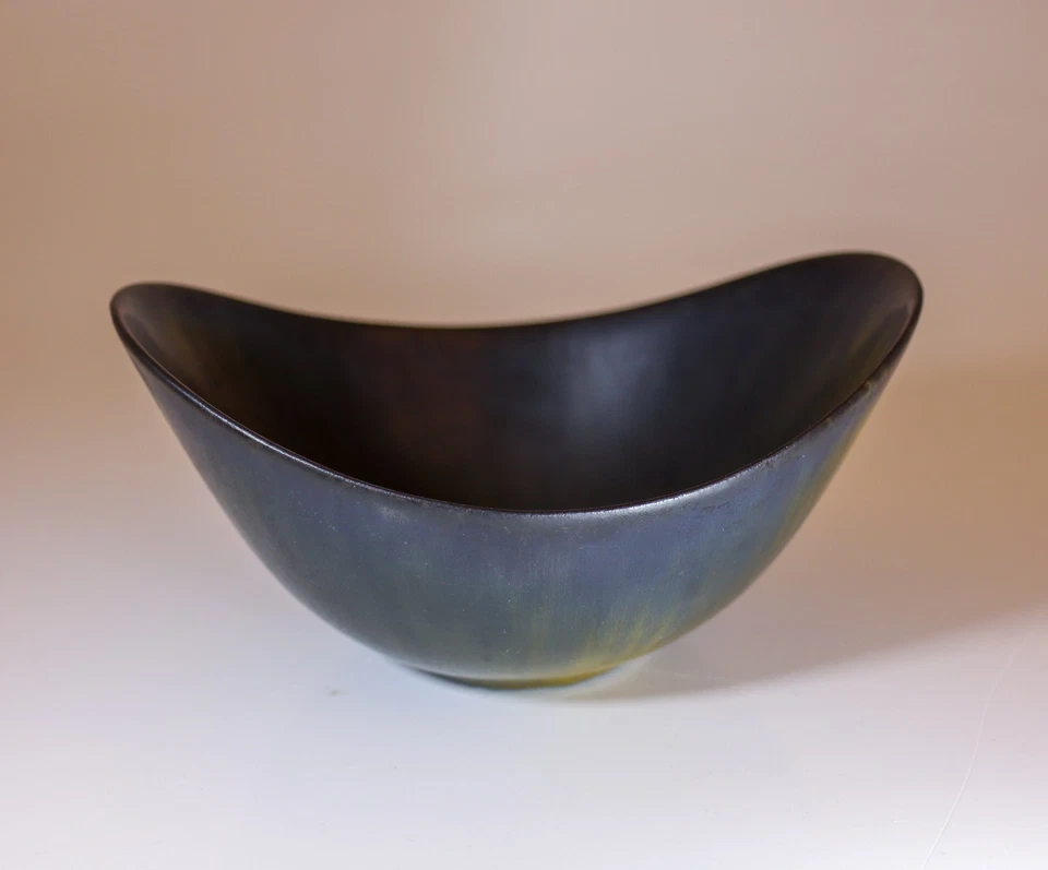 Cuenco de cerámica vintage negro y verde - Gunnar Nylund Rörstrand Midcentury moderno Foto 4 de 4