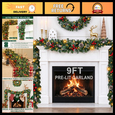Prelit 9ft Christmas Garland with 50 LED Lights Timer - Holiday Decor