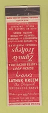 Matchbook Cover - Zymole Trokeys Cough Drops Krank's Lather Kreem shaving cream