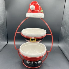 Two Tiered Ceramic Holiday Serving Bowls 15” Tall