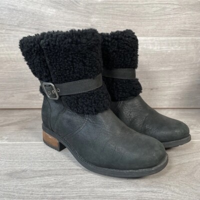 UGG Boots Damen schwarz UK Größe 4,5 Kunstfell gefüttert Leder Blayre II S/N 1008220