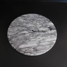 Vintage Art Deco Design 20th Century France Grey White Round Marble Tray Disc N4232