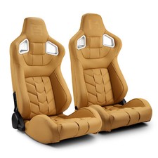 Beige Pvc Reclinable Pure Series Sport Racing Seats Pair Wslider Leftright