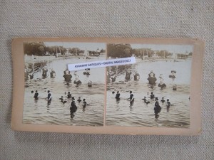 1880s Trick Novelty SV Bathers in WATER at BEACH Small PEOPLE Two Photos in One