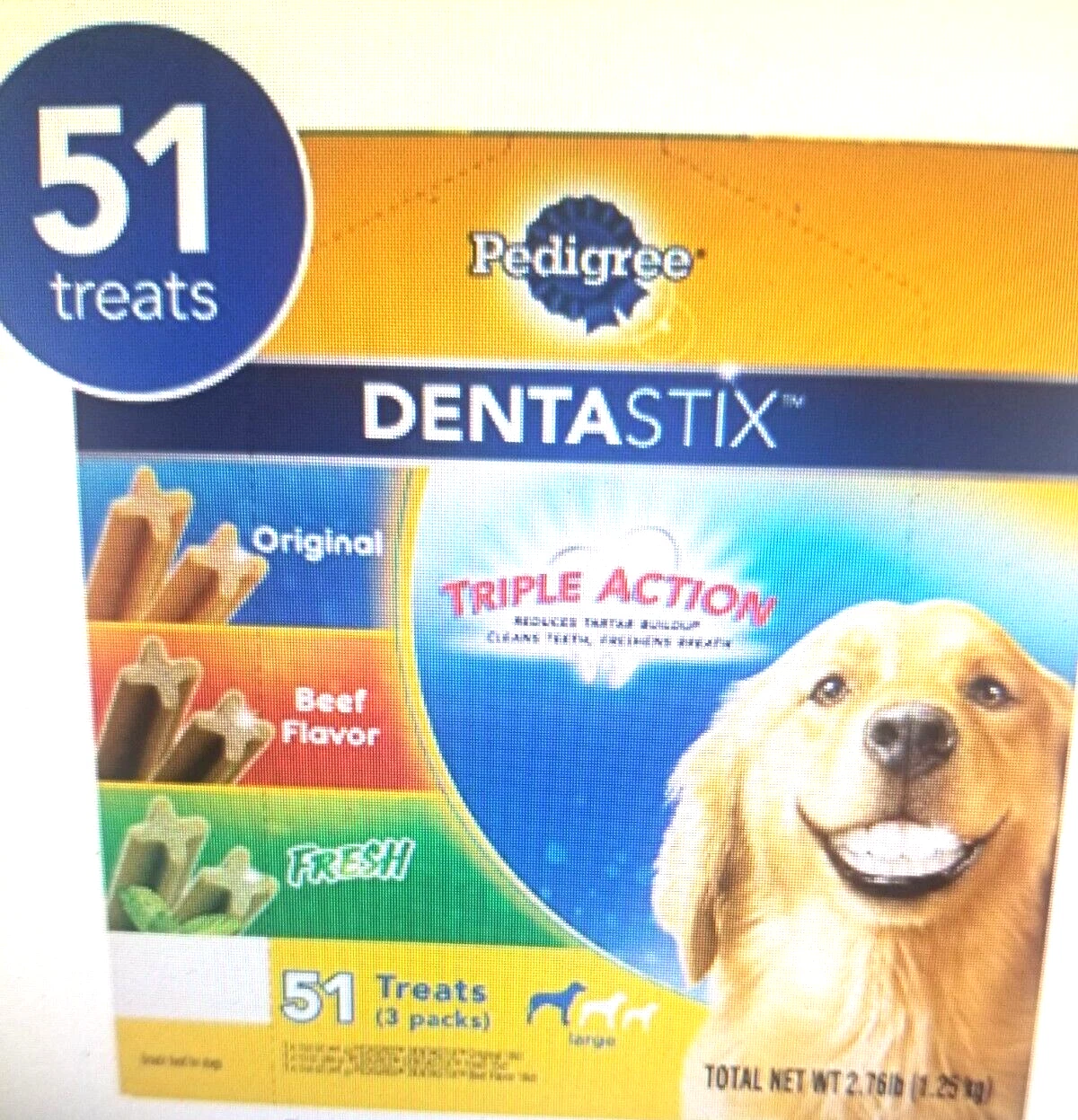(51 TREATS) PEDIGREE DENTASTIX DOG TREATS, VARIETY PACK, ORIGINAL, BEEF, FRESH