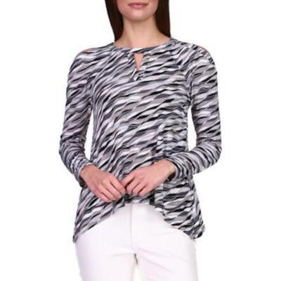 MICHAEL Michael Kors Women's Top 60s Wave Cold-Shoulder White-Black Size L NEW .