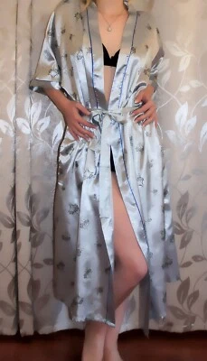 Damen Morgenmantel Kimono Dessous Satin Nachtwäsche Lang Glänzend Rose Gold  - Bild 1 von 4