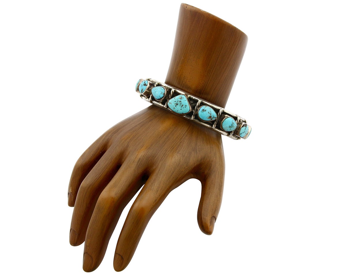 Navajo Natural Blue Turquoise Bracelet .925 Silver Signed LV