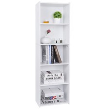 5-Tier Bookshelf Bookcase with Adjustable Shelves for Living Room Storage White