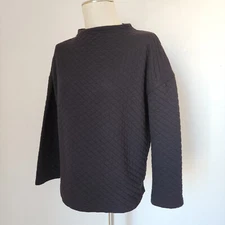 EILEEN FISHER Quilted Boxy Top Sweatshirt Mock Neck Organic Cotton Black Sz.PL