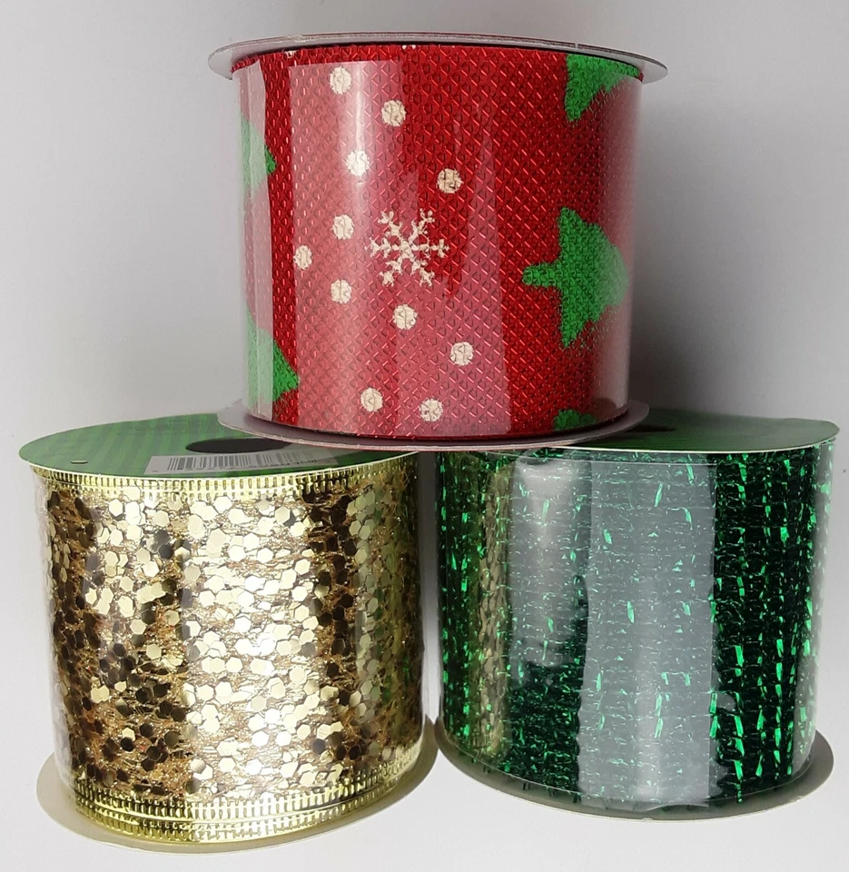Holiday/Christmas Ribbon 3 Pack Two Options 2.5inches x 9 feet Total 27 feet New - Image 2 of 3