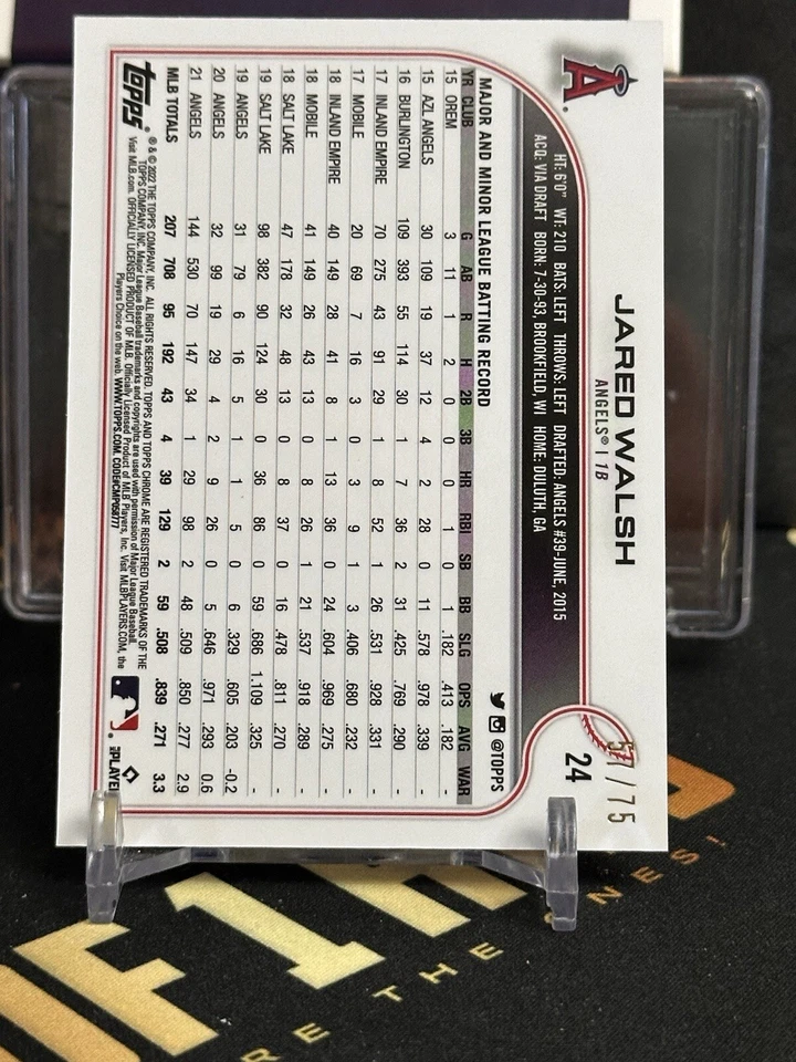 2022 Topps Chrome Ben Baller Jared Walsh Blue Refractor SP /75 #24 Angels - Image 2 of 2