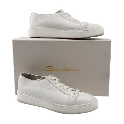  Santoni Women's White Tumbled Leather Low Top Sneakers 8US/38EU MSRP$450 