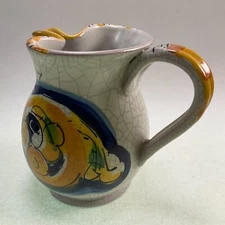 Artigianato Del Sole Colorful Pottery Pitcher Pinched Lip - Vintage Italy