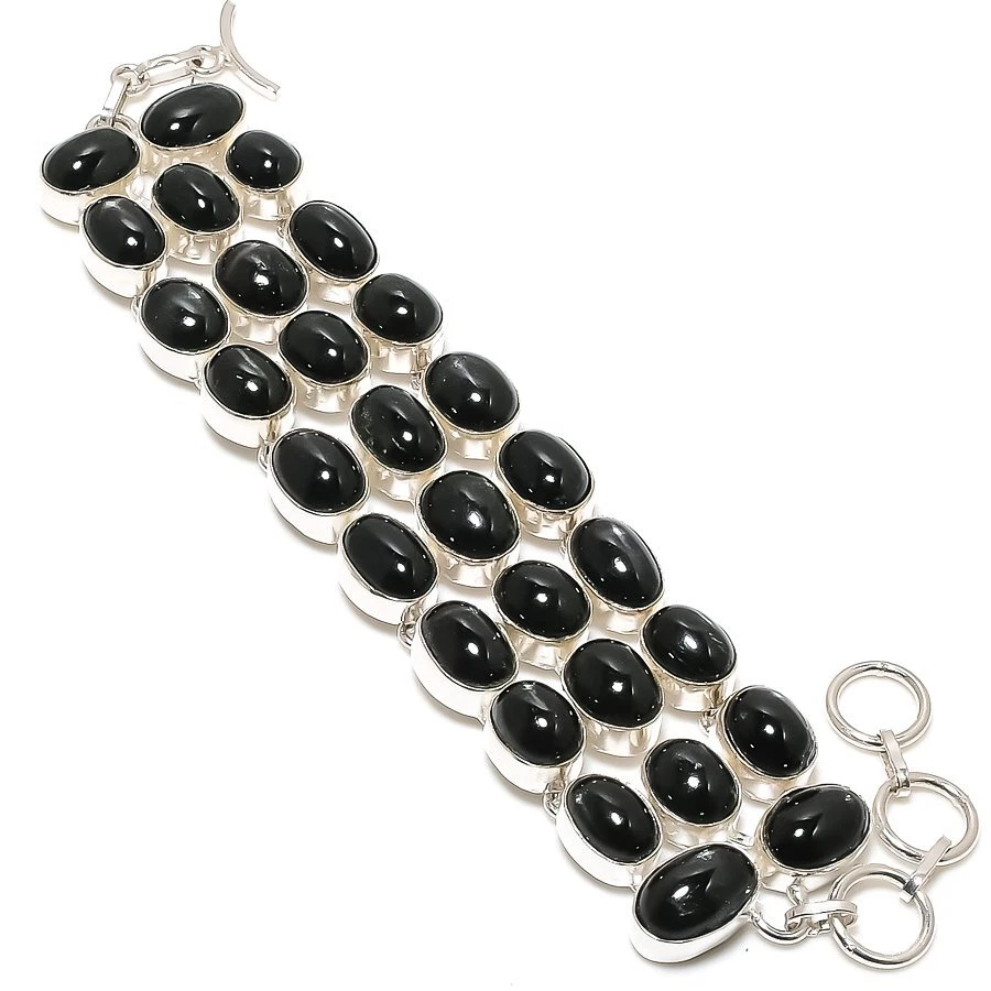 VALENTINO Bracciale Argento Sterling 925 Pietra Preziosa Stella Nera Naturale 7 8" M794