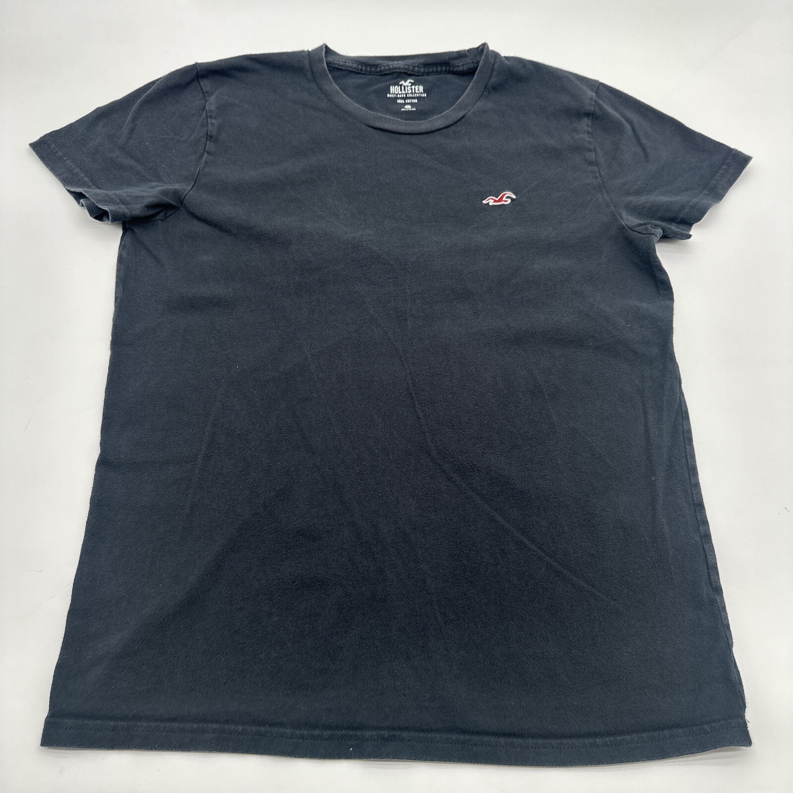 Hollister Must- Have Collection T-Shirt Men S Black Solid Logo Embroidered.17684