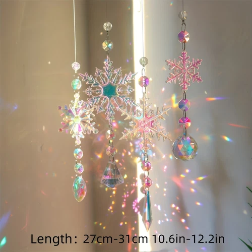 4 Pcs Crystal Christmas Tree Decoration Iridescent Crystal Snowflake Ornament - Picture 2 of 7