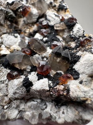 Gemmy Orange Spessartine on Smoky Quartz Fujian Province, China