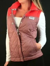 Victoria's Secret PINK Full Zip Quilted Vest Snap Button Jacket Colorblock NWT