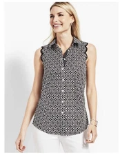 Talbots Sleeveless Scallop Women’s Top With Geo Diamond Print Size 10.