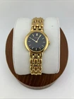 Vtg Seiko Ladies 24mm Watch Gold Tone Black Round Dial 6.25" v700-6389 - RUNS
