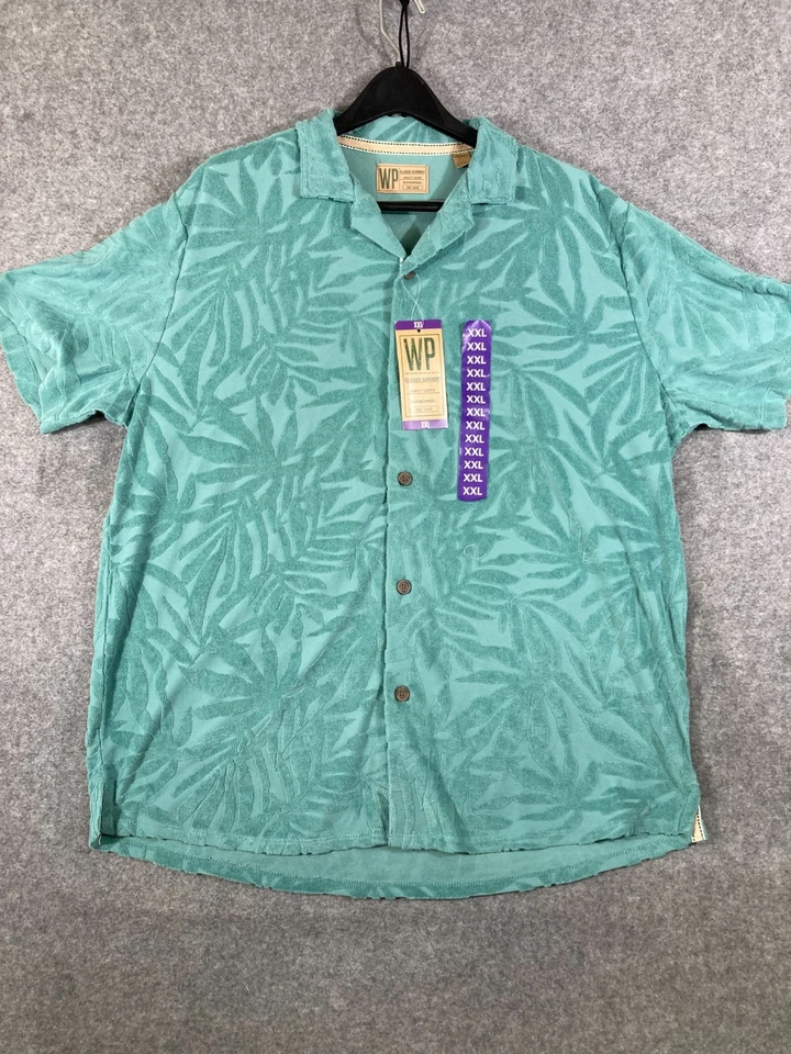 WP Weatherproof Terry Cloth Cabana Button Up Shirt Mens 2XL Green Jacquard NWT - Image 3 of 4
