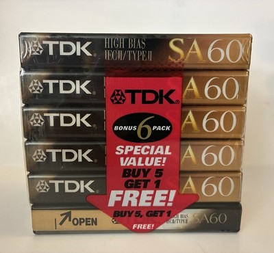 TDK SA 60 High Type II Blank Audio Cassette Studio New Sealed Pack Of 6
