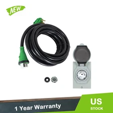 3 Prong Power Inlet Box 125V/250V + 30 Feet 50 Amp Locking RV Extension Cord