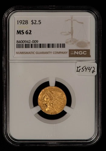 1928 G$2.50 Indian Head Gold Quarter Eagle - Luster - NGC MS 62 - SKU-G5442