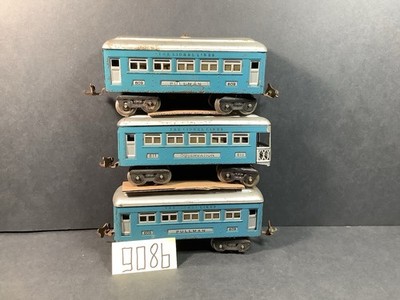 Lionel# 609, 609, 611 Pullmans Blue, Silver Prewar O gauge