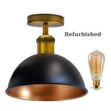 Image of Industrial Metal Dome Ceiling Light Fixture Semi Flush E27 Refurbished 21cm UK