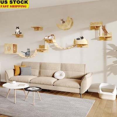 Plush Cat Wall Shelves Multi-Level Climbing Furniture Space Saver Scratch Post