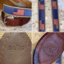 The Belted Cow 62 Historical American Flags Ribbon Club Preppy Belt 34-35  EUC