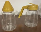 VTG Glass Federal Housewares Syrup/Sugar Dispenser Set Gold Lids USA