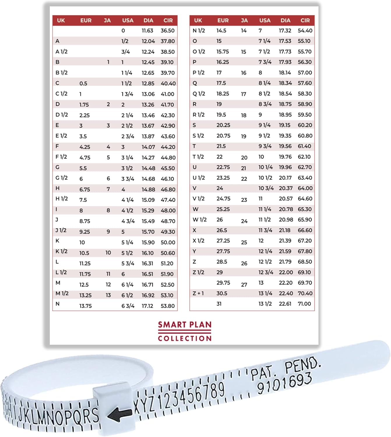 Ring Sizer UK & US a to Z Ring Measurement Tool & INTERNATIONAL SIZE CHART GUIDE