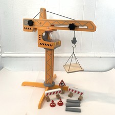 Hape Wooden Crane Construction Toy With Accessories Tall 18  