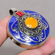 Coral Lapis Lazuli Handmade Bohemian Fashion Nepali Jewelry Pendant 2" SR 2277