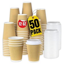 12 oz Coffee Cups With Lids Disposable Insulated Ripple Wall Paper Coffee Hot...