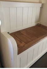 Painted White/Brown Large monks bench Pew storage Seat Box 80cm Wide