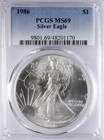 1986 American Silver Eagle PCGS MS69 1oz .999 Silver