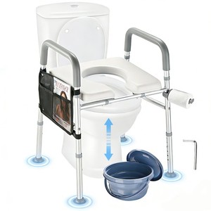 Yescom Raised Toilet Seat Adjustable Bedside Commode with Arms 375 Lbs Seniors