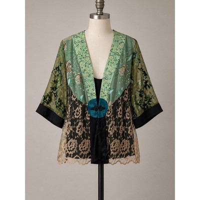 SPENCER ALEXIS Patchwork Kimono Jacket Blouse L Artsy Dark Romantic Fairy Grunge